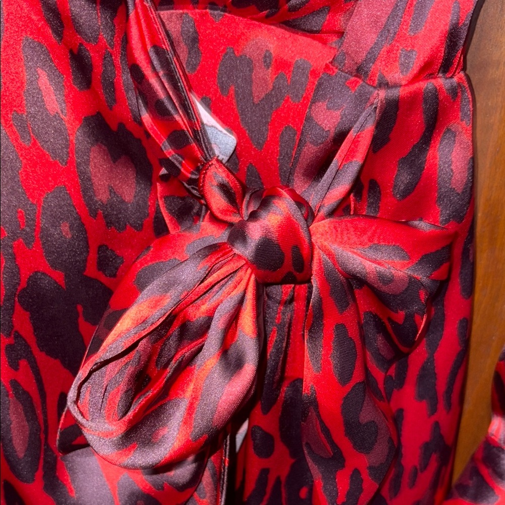 Zara Red and Black Leopard Print Wrap Dress - Picture 4 of 9